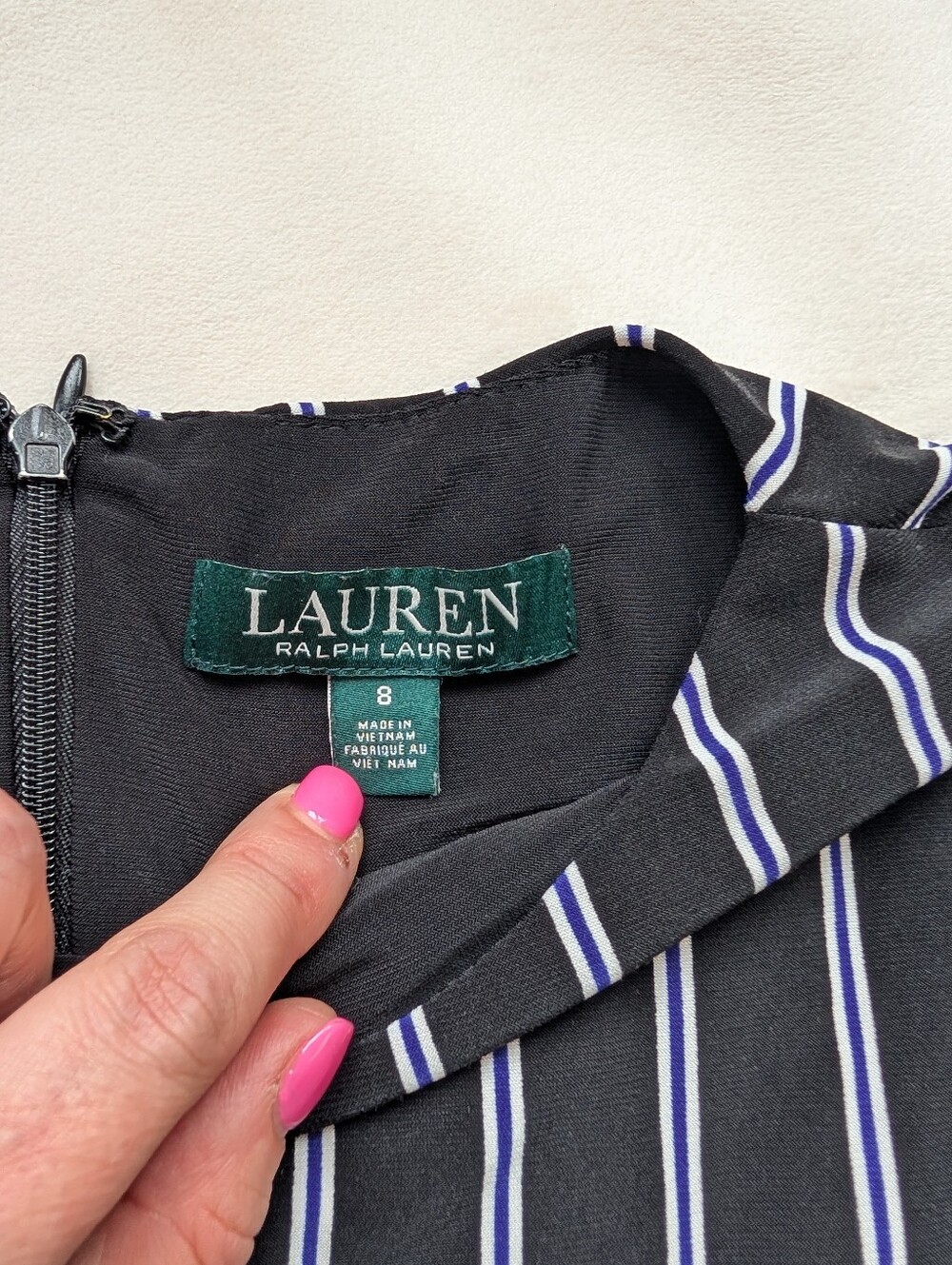Lauren Ralph Lauren Black White Dress Pinstripe Midi Office Siren Classic Size 8 - Picture 5 of 17